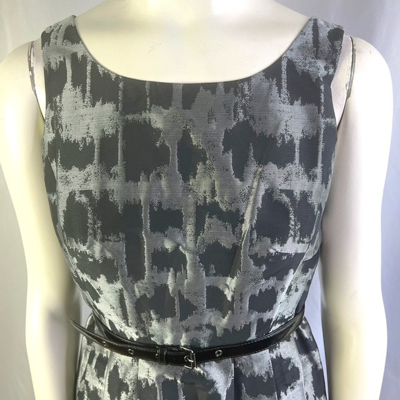MICHAEL KORS BLACK GREY METALLIC MIDI DRESS BELTED EVENING DRESS A-LINE DRESS  2 - Picture 8 of 17